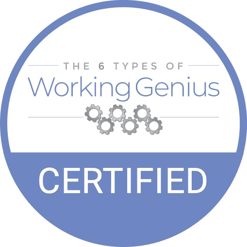 A blue circle with the words " working genius " written in it.